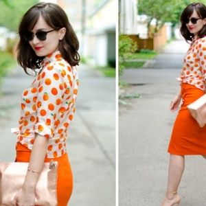 EUC J. Crew Cotton/Silk Citrus Print Perfect Shirt